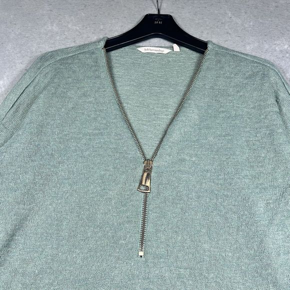 Soft Surroundings Sweater Womens Size Medium Green Sage 1/2 Zip Pullover - Picture 2 of 13